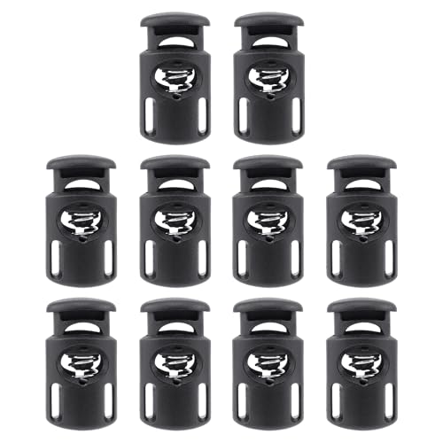 BlingKingdom 10 PCS Plastic Cord Locks, Single Hole Elastic Cord Adjuster, Spring Toggle Stopper Fastener for Drawstrings, Paracord, Bags, Shoelaces, Clothing, Tent (Black)