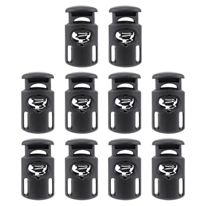 BlingKingdom 10 PCS Plastic Cord Locks, Single Hole Elastic Cord Adjuster, Spring Toggle Stopper Fastener for Drawstrings, Paracord, Bags, Shoelaces, Clothing, Tent (Black)