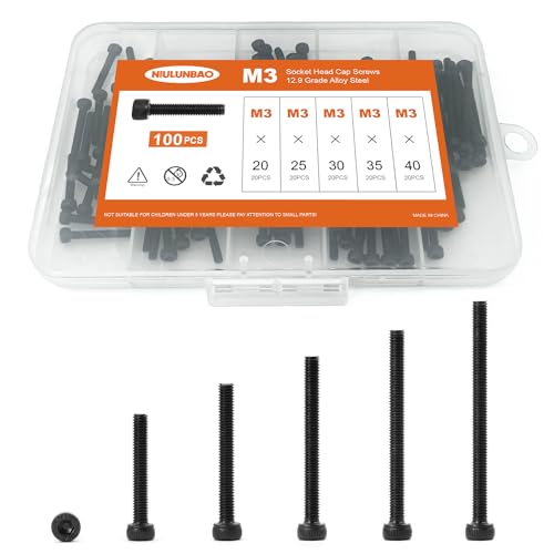 M3 x 20mm 25mm 30mm 35mm 40mm Hex Socket Head Cap Screws Bolts, 12.9 Grade Alloy Steel, Black Oxide Finish, Metric Allen Hex Drive, Machine Fully Threaded, Assortment Kit 100PCS - size: M3 x 20/25/30/35/40mm (100PCS)