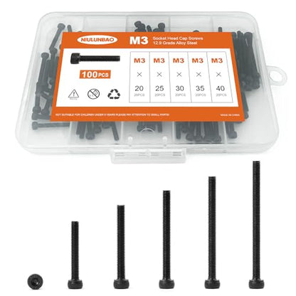 M3 x 20mm 25mm 30mm 35mm 40mm Hex Socket Head Cap Screws Bolts, 12.9 Grade Alloy Steel, Black Oxide Finish, Metric Allen Hex Drive, Machine Fully Threaded, Assortment Kit 100PCS - size: M3 x 20/25/30/35/40mm (100PCS)