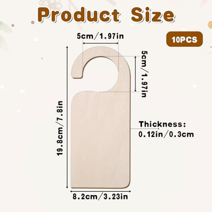 10 Pack Unfinished Wooden Door Knob Sign, Blank Double Sided Hanger Plaque Natural Wood Door Sign for Office, Room, Hotel DIY Craft Project Message Notes Memo Board