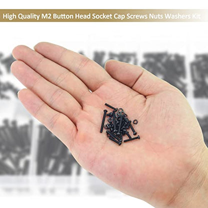 562 Pieces Black M2 x 4/6 /8/10 /12/16 /20mm Button Head Socket Cap Screws Nuts Washers Assortment Kit, 10.9 Grade Alloy Steel - size: M2, style: Button Head