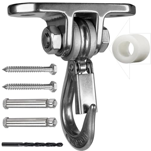 Heavy Duty Swing Hanger Stainless Steel 180° Smooth Operation Screws Bolts, Playground Porch Swing Set Trapeze Wooden Sets Indoor Outdoor - size: 3.9"