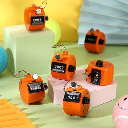 TOODOO 6 Pack Hand Tally Counter 4 Digit Mechanical Palm Clicker Plastic Hand Held Counter Clicker with Metal Finger Ring for School Golf Sports Events Office Stadium - color: Orange