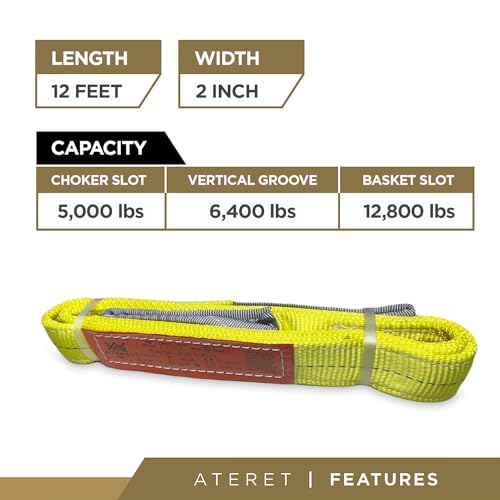 ATERET Twisted Eye Polyester Lift Sling I 2" x 12 feet I Heavy Duty Lifting Web Sling I (2" x 12') - size: 2" x 12'