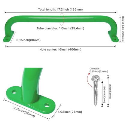 17.2 Inch Metal Playground Handles Green Set of 2- Outdoor Swing Sets Safety Handles - Playset Grab Bar, Indoor Kids Climbing Monkey Bars for Playhouse, Treehouse, Jungle Gym - color: Green-2pack
