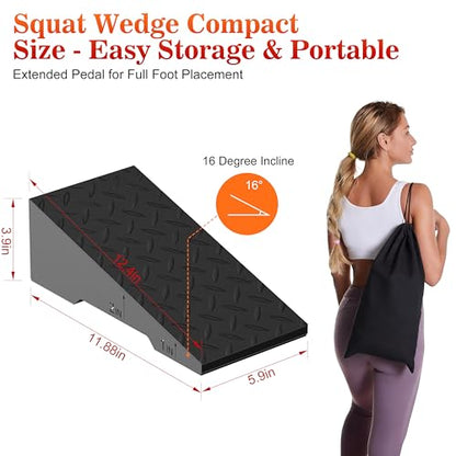 Steel Squat Wedge, 2 Pcs 800 lbs Max Capacity Block for Deeper Squat | 16° Ergonomic Heel Elevation; Non-Slip Feet; Anti-Slip Textured Top; Easy to Carry; Weightlifting; Foot Stretches; Home Gym