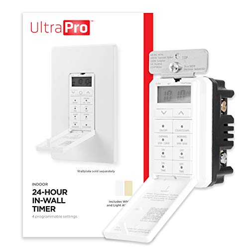 UltraPro in-Wall Digital Timer Switch, Countdown, Custom On/Off, 1 Pack | Countdown Mode, 2 Custom Programs, Manual Override, Single-Pole or 3-Way, White & Light Almond Faceplates, Neutral Required - style: 24HR Digital Timer