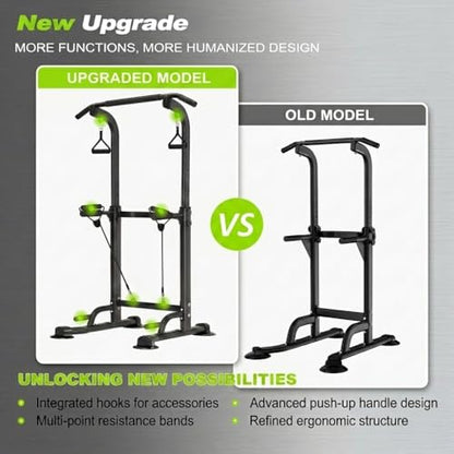 Power Tower Pull Up Bar Station, Adjustable Height Dip Stand | Adjustable Height, Pull-Ups & Dips, Space-Saving Design, Heavy-Duty Steel, Fits Users Under 6 FT - color: Black