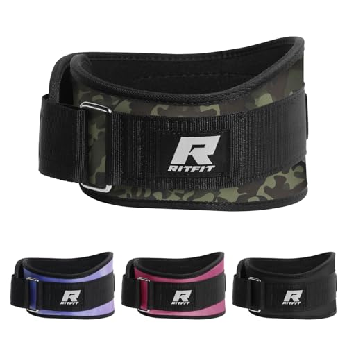 RitFit Weight Lifting Belt 6 Inch for Squats Deadlift Strength Training | Padded Lumbar Support, Self-Locking Gym Belt for Men & Women, Squats, Lunges, Deadlift, Thrusters - color: Camo Green, size: L(36"-44")