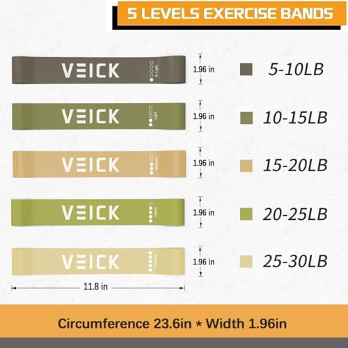 VEICK 10-150LBS Resistance Bands with Handles, Ankle Straps, Door Anchor | Accredited Lab Certified, 100% Natural Latex, Versatile for Yoga, Pilates, Strength, Home Gym - color: Army Green, style: 20-200LBS + 5 Loop Bands