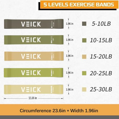 VEICK 10-150LBS Resistance Bands with Handles, Ankle Straps, Door Anchor | Accredited Lab Certified, 100% Natural Latex, Versatile for Yoga, Pilates, Strength, Home Gym - color: Army Green, style: 20-200LBS + 5 Loop Bands
