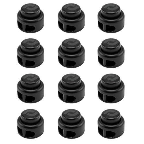 RJ-Sport Shoe Lace Tie Locks for Kids and Adults | Spring Loaded, Double Hole Bungee Cord Stoppers, Drawstring Lace Clasps for No Tie Elastic Shoelaces Replacement - color: 01 Black
