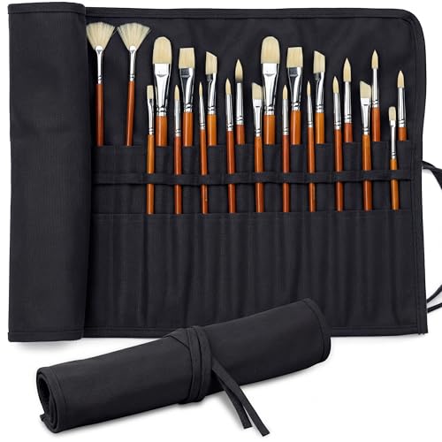 DUGATO 30-Slot Roll-Up Canvas Brush Holder, Black Paint Brush Case | Durable Canvas Organizer for Artists, Portable Travel Design, Fits Brushes & Art Supplies (Brushes not Included) - color: Black