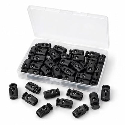 Black Plastic Cord Locks for Drawstrings, Single Hole Spring Toggle Stoppers