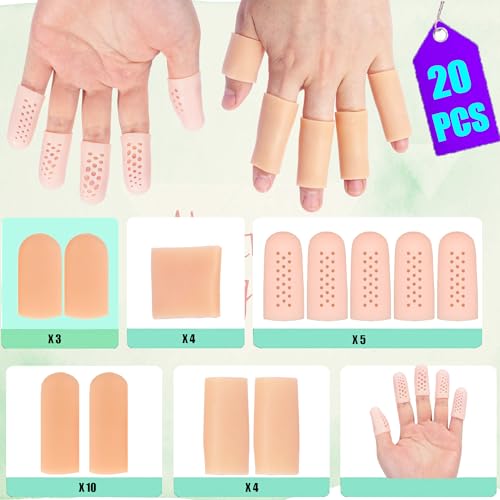 Gel Finger Cots,20 Pcs Silicone Finger Protectors Covers,Finger Caps Finger Sleeves Thumb Protector Bandage,Gel Finger Support Protector (20)