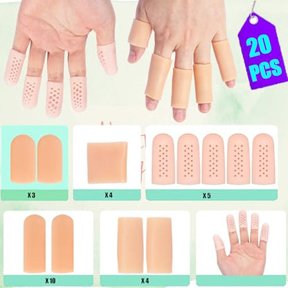 Gel Finger Cots,20 Pcs Silicone Finger Protectors Covers,Finger Caps Finger Sleeves Thumb Protector Bandage,Gel Finger Support Protector (20)