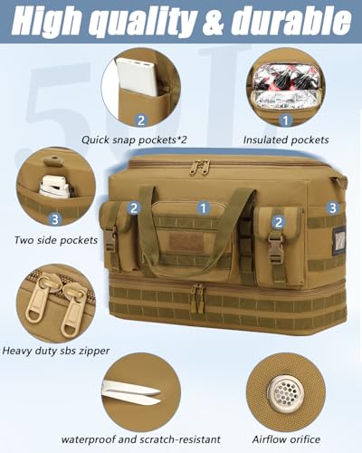 Tactical Duffle Bag - Gym Bag for Men with Shoe Compartment & Toiletry Bag | Carry on Luggage Mens Overnight Bag for Gym, Travel, Brown - color: Brown