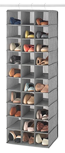 Whitmor 30 Sections Hanging Clothes Closet Shoe Organizer, Space Saving Breathable Fabric Shoe Storage for Bedroom, Laundry, Dorm, Crosshatch Gray - size: 11.5 inches (L) x 16.5 inches (W) x 48 inches (H)