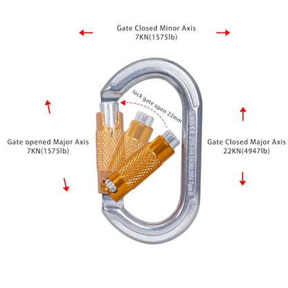 Auto Locking Rock Climbing Carabiner Clips, Heavy Duty Asymmetrical Carabiner Connector Used for Rappelling Rescue Outdoor Climbing, Mountaineer, Hammock, Camping - color: 22KN（2pack）