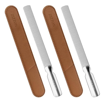 ZIZZON Professional Stainless Steel Nail Files Double Sided for Women and Men, Heavy Duty Reusable Manicure Filer for Natural Nails, Great for Home Salon or Travel Use 2 Pieces