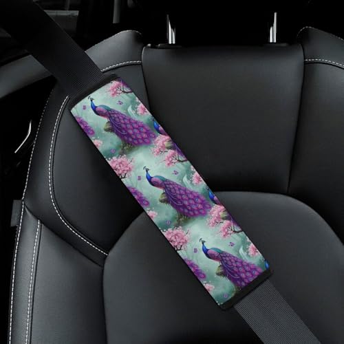 2 Pack Universal Soft And Comfortable Seat Belt Cover for Kids, Car Seats Pushchair Strollers High Chair Pushchair, Peacock Vibrant Purple Blue Bird Waterfall Flower Butterfly Seat Belt Cushion - color: Pattern 1195