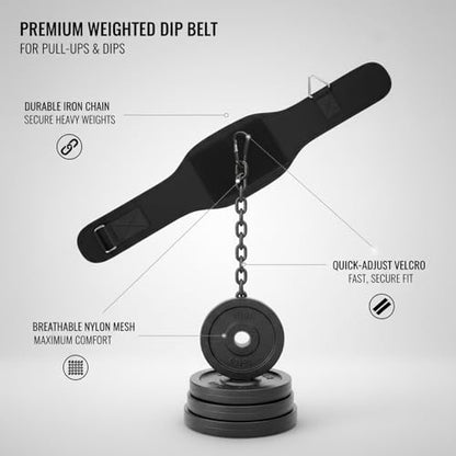 Weighted Dip Belt with Iron Chain - Breathable Nylon Weight Lifting Belt for Pull Ups, Dips & Calisthenics