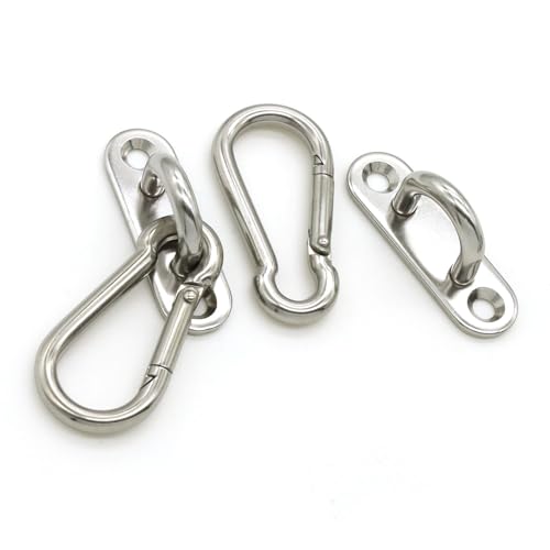 6 Pcs Stainless Steel 1.89 Inch Strip Type Eye Plate and 6 Pcs Stainless Steel Snap Hook for Ceiling Hook Loop Wall Mount Hanging Hardware Fitting