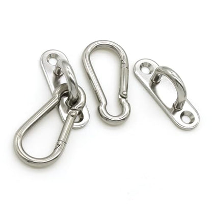 6 Pcs Stainless Steel 1.89 Inch Strip Type Eye Plate and 6 Pcs Stainless Steel Snap Hook for Ceiling Hook Loop Wall Mount Hanging Hardware Fitting