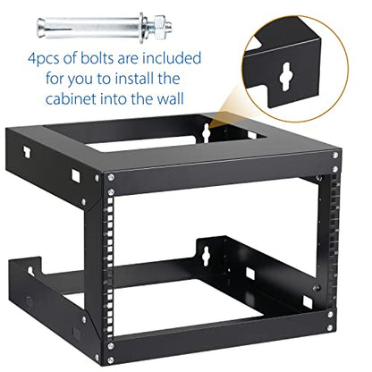 6U Wall Mount Rack Open Frame 19 Inch Server Equipment Network Cabinet 18 inches Depth Black by Tedgetal - color: 6U