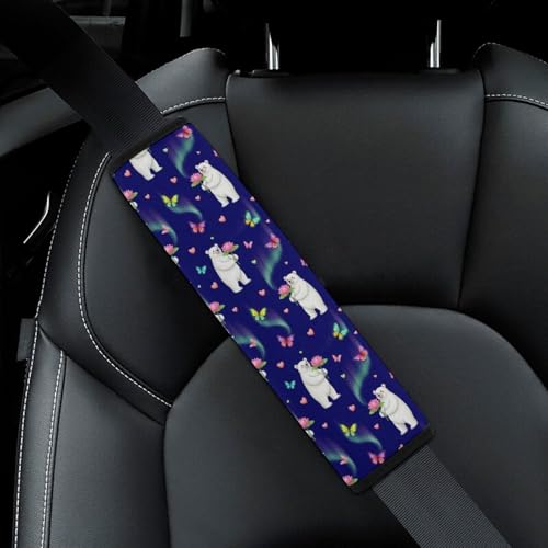 2 Pack Polar Bears North Pole Lotus Butterfly Car Seat Belt Pad Universal Soft and Comfortable Harness Pads Strap for Adult Use, Most Cars, Easy Install (No Tool) - color: Pattern 355