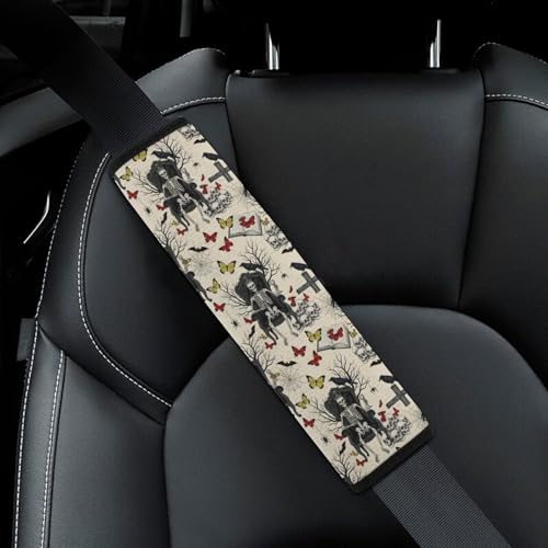 2PCS Gothic Ghost Skeleton Punk Skull Car Seat Belt Pad Universal Fit Seat Belt Covers Cushion for Kids, Car Seats Pushchair Strollers High Chair Pushchair, Easy Install (No Tool) - color: Pattern 12
