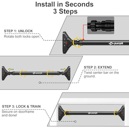 Adjustable Doorway Pull Up Bar No-Screw 440lbs | Fits 29.1-37.4in (74-95cm) door frames with 360° lock & foam pads + 2 spare pads. Home chin-up - color: Charcoal