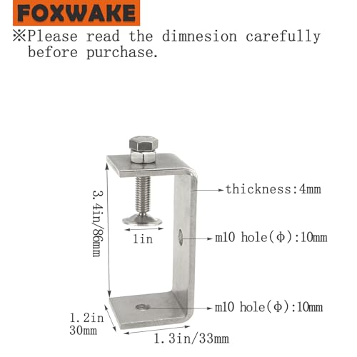 Stainless Steel C Clamps 3.2In for Mounting, Heavy Duty Metal U Clamp for Metal Working Small Desk Clamp with Stable Wide Jaw Opening & Protective Pads/I-Beam Design (2pcs) - color: 3 3/8 In-2pcs-86mm