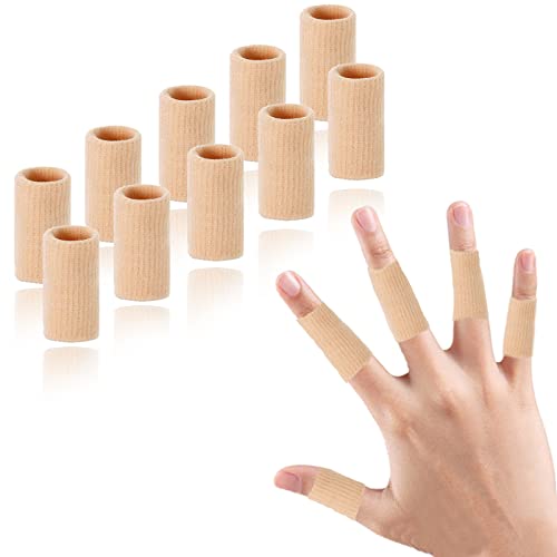 Finger Compression Sleeves Support, Finger Protectors Cots for Arthritis Swelling Basketball Sport, Breathable Elastic (10, Beige, One Size) - color: Beige