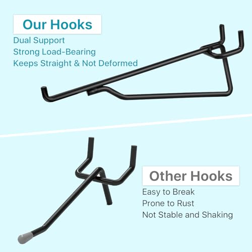 16 Pcs Pegboard Shelf Hooks, 6" Metal Peg Board Brackets Hooks Fits 1/4 Black Pegboard Organizer Accessories for Workbench, Garage, Craft Room, Retail Shop