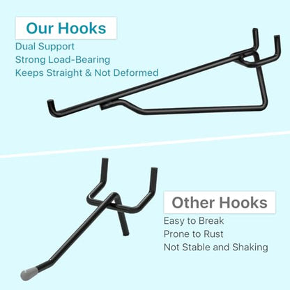 16 Pcs Pegboard Shelf Hooks, 6" Metal Peg Board Brackets Hooks Fits 1/4 Black Pegboard Organizer Accessories for Workbench, Garage, Craft Room, Retail Shop