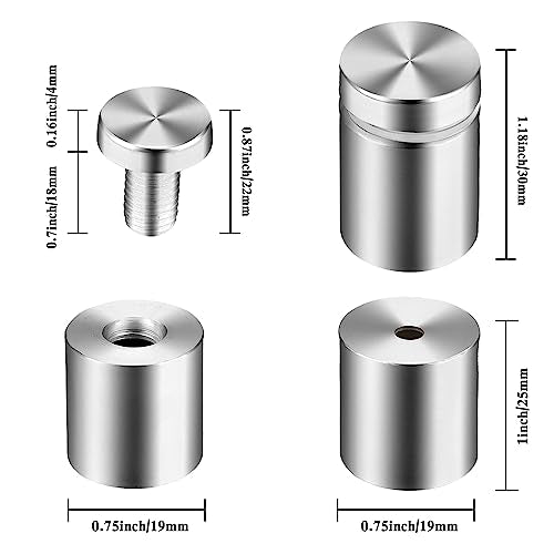 Standoff Screws for Acrylic Signs - Metal Mounts (0.75x1.18 in) - size: 0.75x1.18 in (12 Pcs)