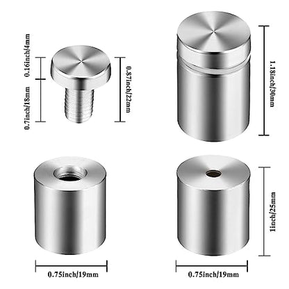 Standoff Screws for Acrylic Signs - Metal Mounts (0.75x1.18 in) - size: 0.75x1.18 in (12 Pcs)