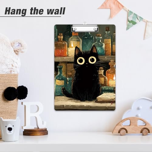 Rimilak Wood Clipboard, 8.5x11 Hardboard Clip Board, Black Cat | Fun Design, Cute Custom Pattern, 9 x 12.5 in Letter Size for Classroom, Teachers, Kid, Woman, School & Office Supply - color: Black Cat