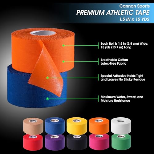 Cannon Sports Premium Athletic Tape - 1.5” x 45 Feet Per Roll - Easy Tear, No Sticky Residue, Very Strong, Hypoallergenic and Latex Free - Ideal for Sprains, Strains, First Aid - Pack of 3 (Purple) - color: Purple