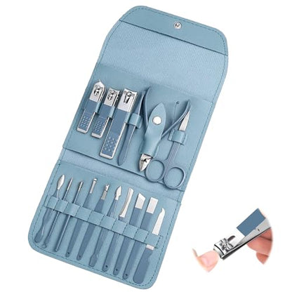 Nail Care Kit,Manicure Pedicure Set,Nail Clippers and Beauty Tool Portable SetWith Case for Home Travel Personal Care(Blue+16set) - color: Blue