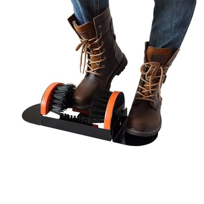 Zeluga 26-387 Portable Hardwood Construction and Metal Frame Boot Scraper and Scrubber, Indoor & Outdoor Shoe Cleaner Brush, Black/Orange