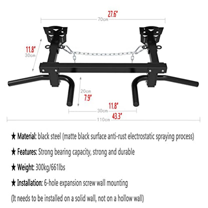 Wall-Mounted Pull-Up Bars/Climbing Frames, Steel Fitness Bar with 4 Rings and 4 Handles, Resistance Band Sandbag Suspension Equipment