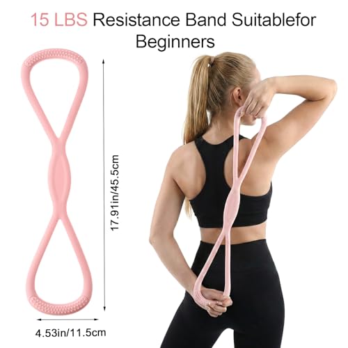 Figure 8 Resistance Bands with Handles 15lbs Elastic Fitness Exercise Band Yoga Elastic Stretch Bands Portable Shoulder Stretch Training Ropes for Women Men Working Out Arm Back Home Gym Yoga Physical