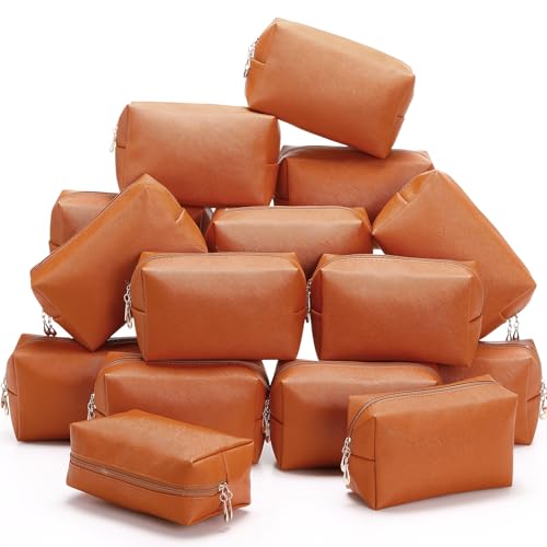Kigeli Aesthetic Makeup Bags PU Leather Cosmetic Pouches Waterproof Plain Toiletry Bags Makeup Pouches Bulk for Women Party Gift Travel Storage Organizer(Orange Brown,7.1 x 2.8 x 4.3 in) - color: Orange Brown, size: 7.1 x 2.8 x 4.3 in