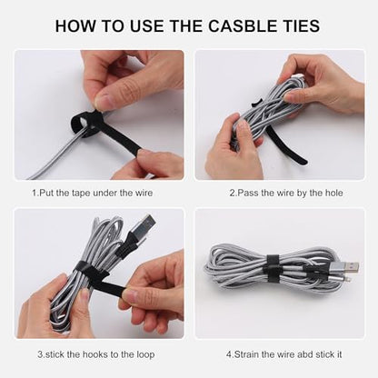 Nettbe Reusable Cable Ties, 126 PCS 8 Inches Adjustable Cord Straps Wire Organizer Cord Wrap and Hook Loop Cable Management - size: 8inches-126PCS