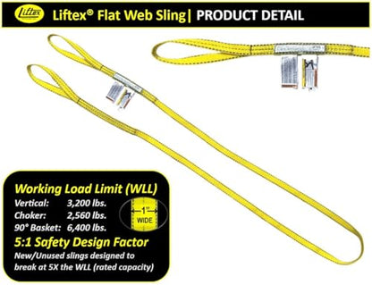 LIFTEX® - Trusted Since 1955 | Polyester Flat Eye Lifting Sling | 1-4" Widths, 3-30' Lengths, 2-Ply | Lifting Rigging Moving Hoisting Straps (1" 2-Ply Flat Eye | 3200 lbs Vertical, 8 FEET) - color: 1" 2-Ply Flat Eye | 3200 lbs Vertical, size: 8 FEET