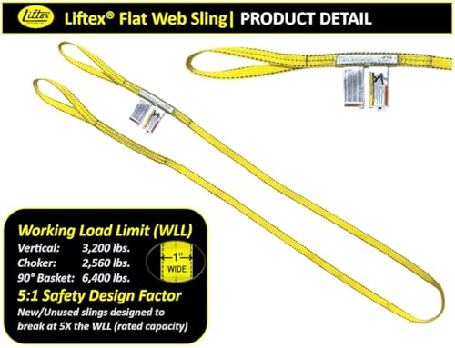 LIFTEX® - Trusted Since 1955 | Polyester Flat Eye Lifting Sling | 1-4" Widths, 3-30' Lengths, 2-Ply | Lifting Rigging Moving Hoisting Straps (1" 2-Ply Flat Eye | 3200 lbs Vertical, 5 FEET) - color: 1" 2-Ply Flat Eye | 3200 lbs Vertical, size: 5 FEET