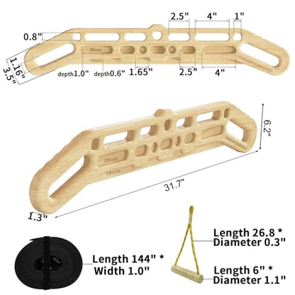POWER GUIDANCE Wooden Hangboard Portable Rock Climbing Hangboard with Suspension Training Function, Enhance Finger Grip Strength, Indoor and Outdoor Use - size: set